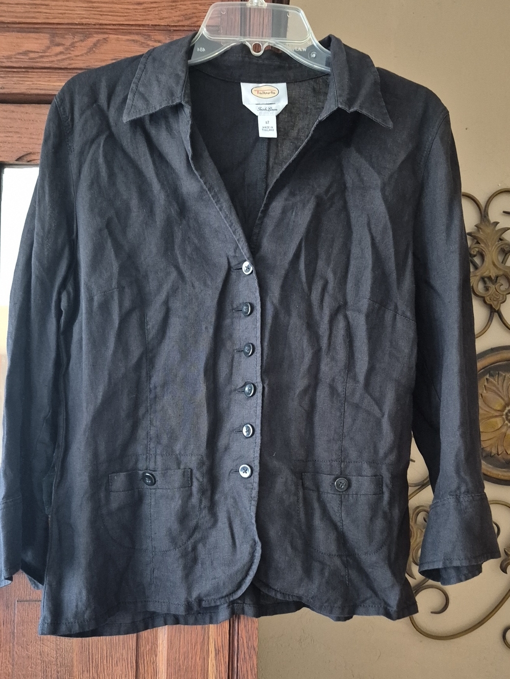 Talbots Black Linen Button-Front Blazer